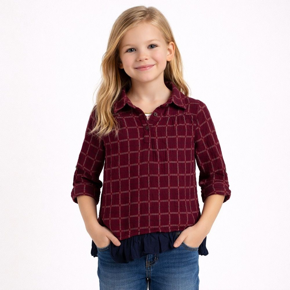Hayden Burgundy Checkered Kids Button Down Shirt